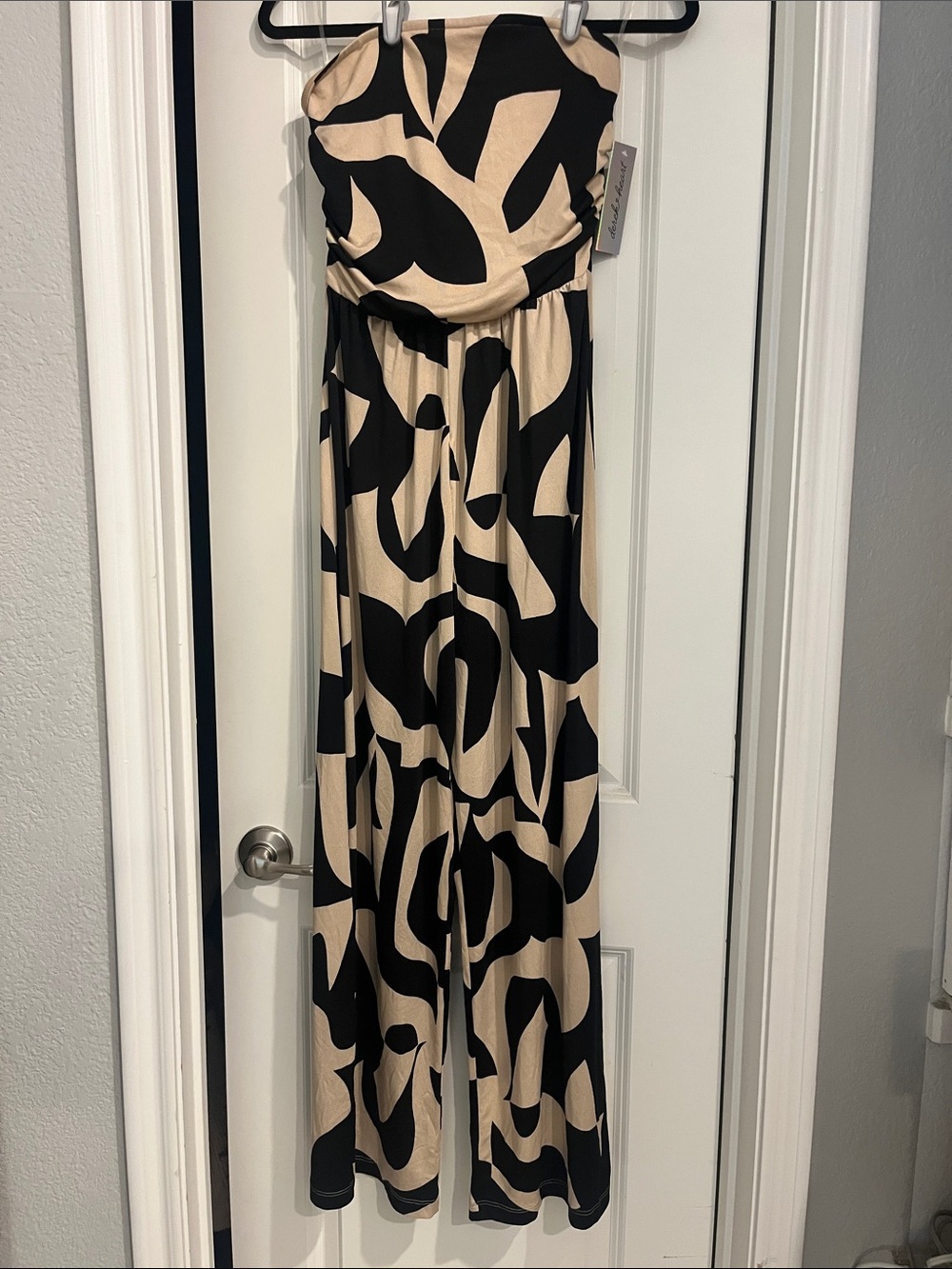 Derek Heart Black and Beige Abstract Strapless Maxi Romper